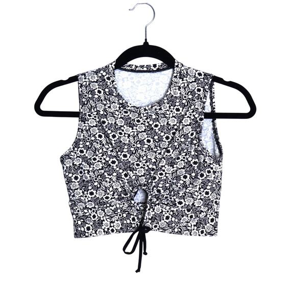 ROBIN PICCONE Aubrey Bikini Floral Tank Top Black White Cropped Women's S - Picture 2 of 10